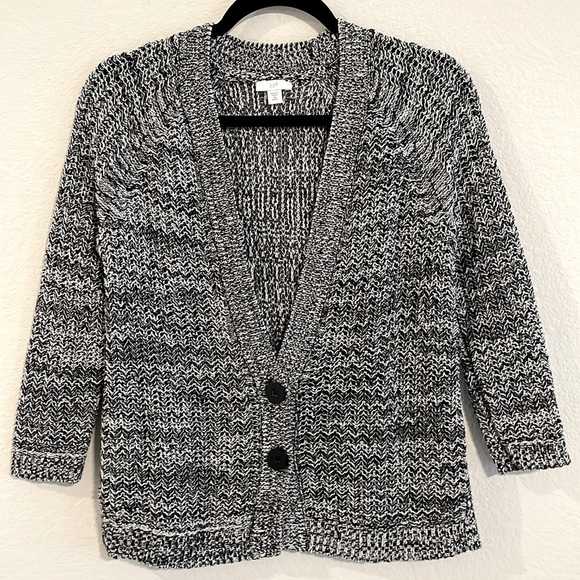 J.Jill Women Cardigan XS Black Cotton Blend Chucky Knit Preppy Contemporary - Picture 1 of 12